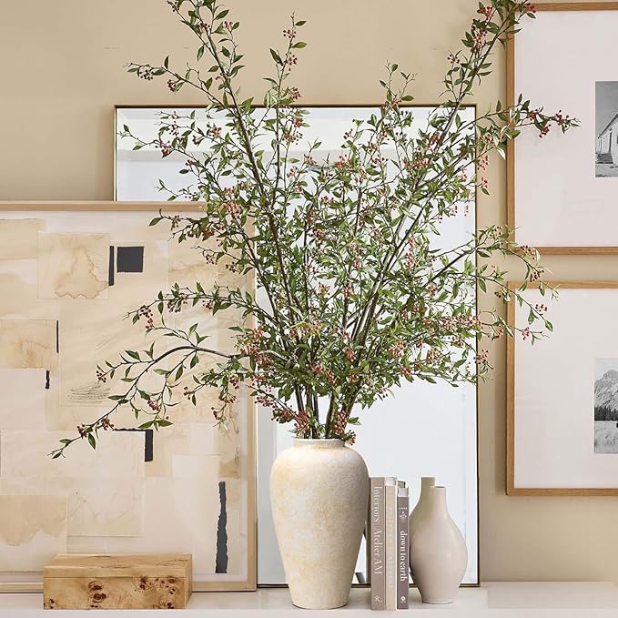 Ceramic Flower Vase Home Decor - 9.2 inch Large Farmhouse Table Vases, Rustic Decorative Vases for Kitchen Living Room Coffee Dining ShelfMantel Decoration