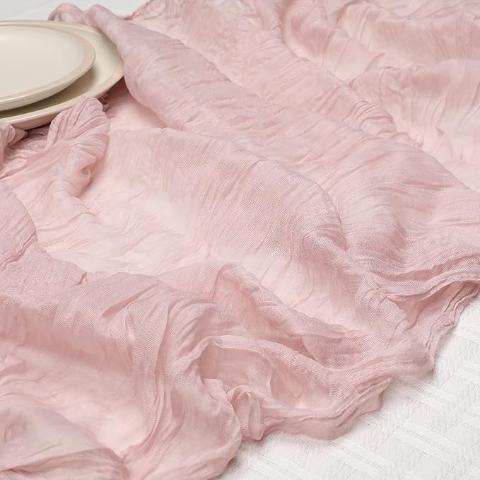 Le courant 10Ft Cheesecloth Table Runner, Rustic Boho Gauze Cheese Cloth Runner Table Runner for Weddings Bridal Baby Shower Birthday Holiday Parties Home Decor, Dusty Pink
