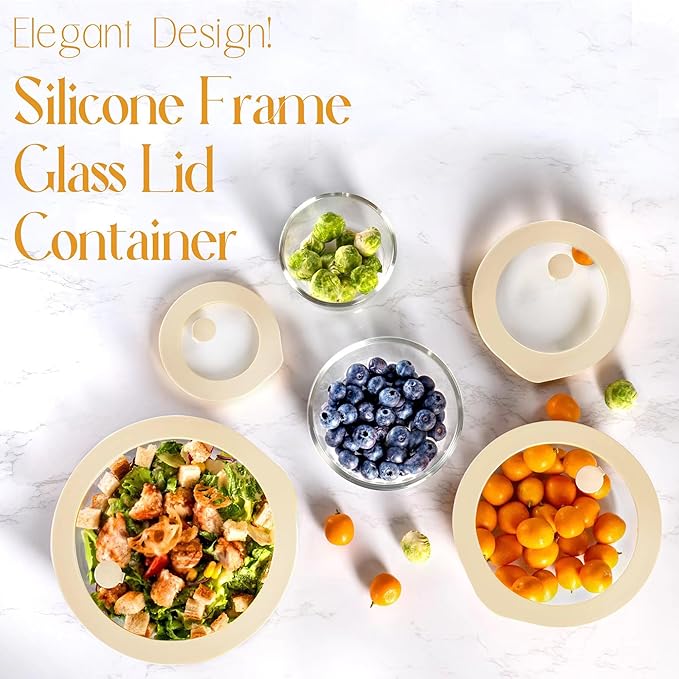 Urban Green Glass Food Container Set with Glass Lid, 4 Pack, Meal Prep Containers with Silicone Framed Airtight Lid, Leakproof, 100% Plastic Free,