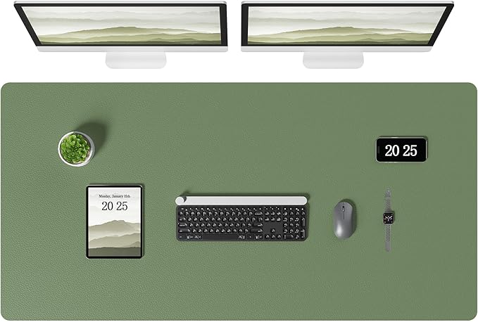 Aothia Leather Desk Pad Protector, Office Desk Mat, Large Mouse Pad, Laptop Desk Pad, Non-Slip PU Leather Desk Blotter, Waterproof Desk Writing Pad for Office and Home (Olive Green, 47" x 24")