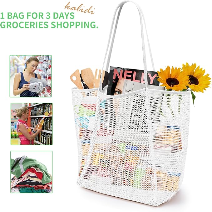 KALIDI BeachNylon Mesh Tote Bag, Casual Tote Bag Hobo Women Foldable MAX 23L Shoulder Bag For Beach Picnic Vacation