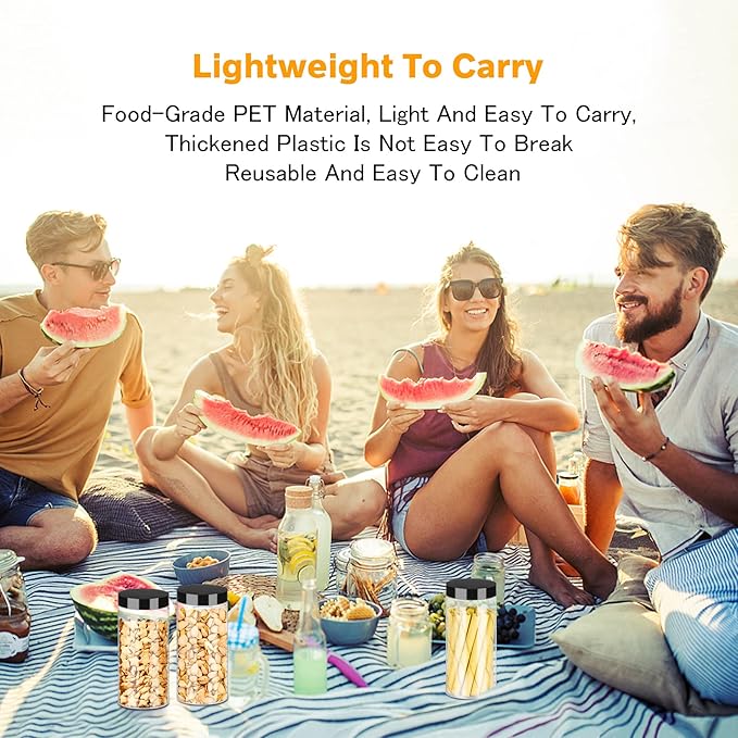 Plastic Jars with Lids 16OZ 16PCS Small Empty Slime Cosmetics Containers Clear Gift Food Jars Round PET Cream Jars with Black Lids Pen Labels for Kitchen Storage Spices Dry Food Butter