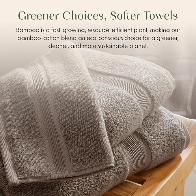 Springtree Home Luxury Bamboo Rayon Bath Towel Set 6 Piece Set | 35% Bamboo Rayon - 65% Cotton | Absorbent Quick-Dry Towels for Bathroom | Oeko-TEX Standard 100 Cotton | Cobblestone
