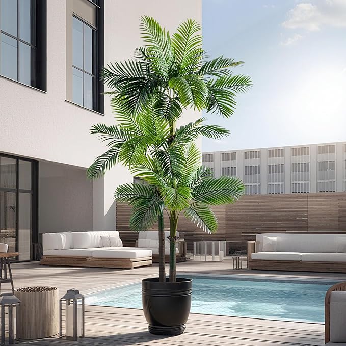 9.1FT Artificial Phoenix Palm Tree with Coconut Fruit Outdoor Indoor Decor Large Faux Coconut Silk Palm Tree Tropical Fake Tree Large Faux Sago Palm Plant for Home Yard Outside Patio Poolside