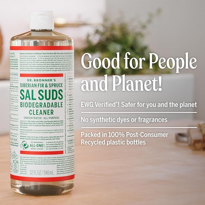 Dr. Bronner's - Sal Suds Biodegradable Cleaner (32oz, 2-Pack) – Concentrated All Purpose Cleaning Solution & Mop Soap, For Floors, Laundry & Dishes – Powerful Formula Made with Plant-Based Surfactants