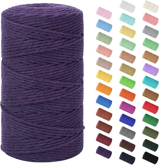 HOMEBOBO Macrame Cord 3mm x 220Yards (656Feet)Natural Cotton Macrame Rope - 4 Strands Twisted Macrame Cotton Cord for Wall HangingPlant HangersCraftsGift Wrapping and Wedding DecorationsDeep Purple