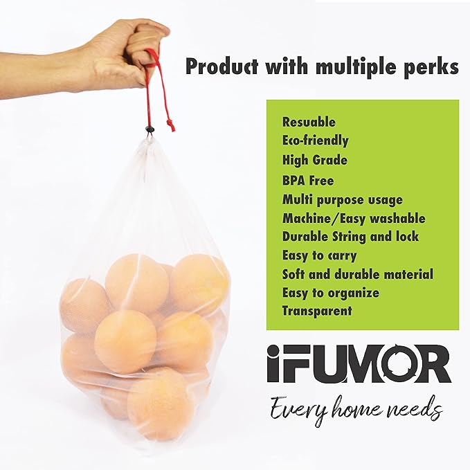 15-Pack Reusable Produce Bags – Heavy Duty Washable Mesh Grocery & Vegetable Bags with Drawstring, Eco-Friendly for Fruits, Food, Toys & Travel Storage