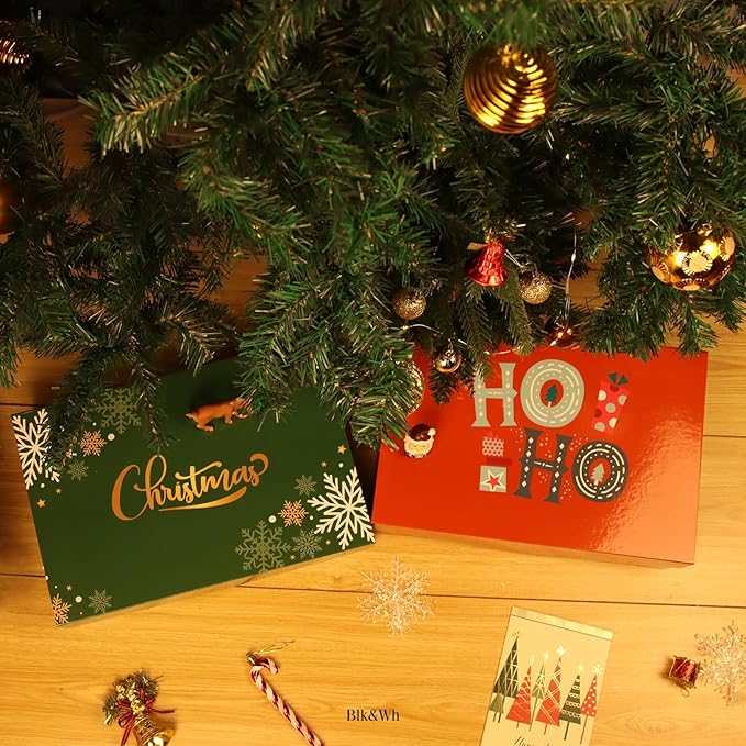 BLK&WH Christmas Gift Box 13.5x9x4.1 Inches, Green Large Collapsible Gift Box with Magnetic Lid (Green, Snowflake)
