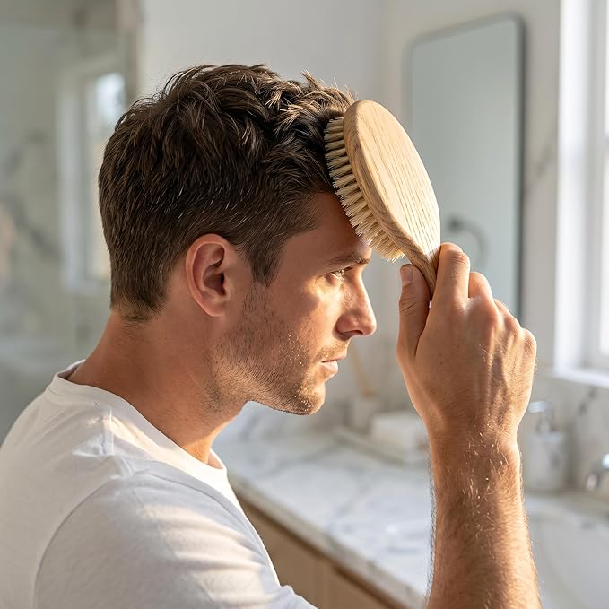 Heritage Oak Boar Bristle Hair Brush | 100% First-Cut Natural Bristles for Shine & Smoothing | Soft Scalp Massage | Luxury Grooming for Fine, Short Hair & Men's Styling (Finishing Tool)