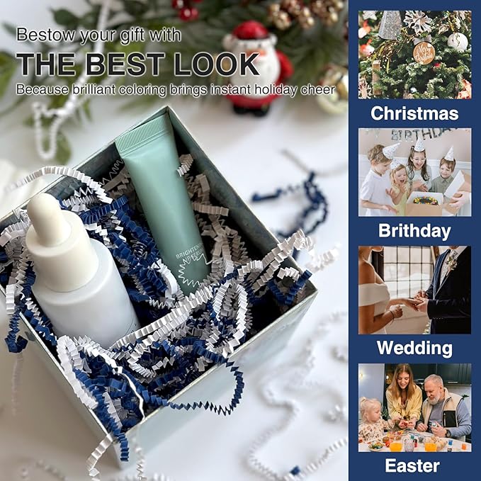 2LB Crinkle Cut Paper Shred Filler for Bag Gift Box Basket Paper Shreded Stuffing Decoration for Valentine's Day Holiday Party (Blue&White)