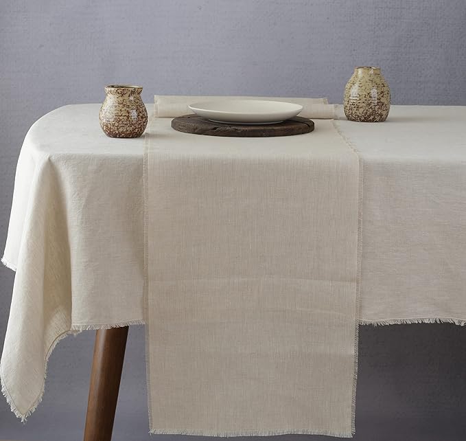 Linen Table Runner with Fringe- 14x90 Inch Natural, 100% Pure Linen Table Runner for Wedding, Party, Easter, Thanksgiving, Spring, Easter, Summer, Wedding – Machine Washable, Handmade