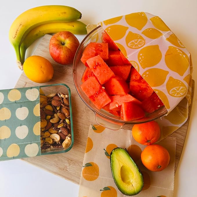 Truebee Reusable Beeswax Food Wraps 7-Pack Summer Orchard – Non Toxic, Plastic Free, Silicone Free, Sustainable, Environmentally Friendly, Organic Cotton Beeswax Wraps (S, M, L)