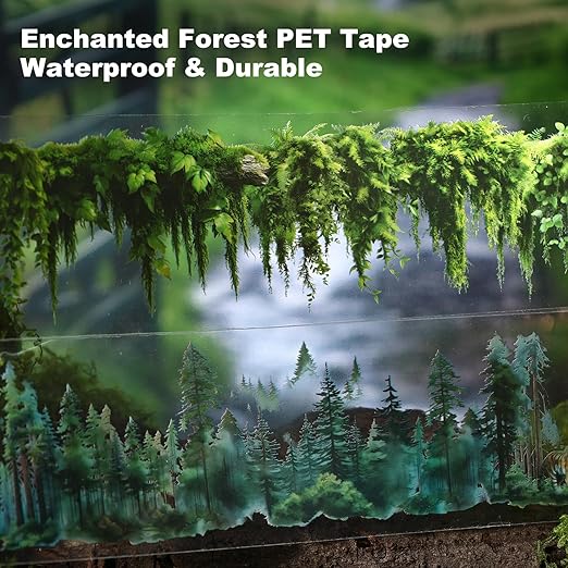 Forest Adventure Transparent PET Scrapbook Tape Set with Clip - 4 Rolls Tree and Landscape Scenery Design Stickers for Journals Planners Crafts and Gift Ideas