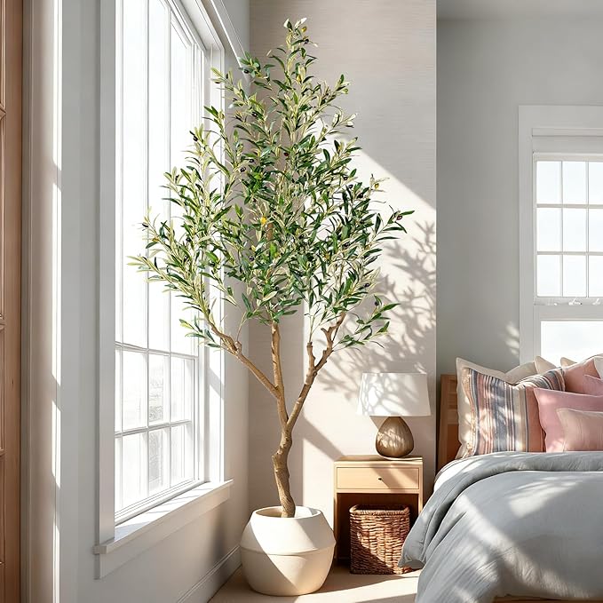7ft Artificial Olive Tree Faux Olive Plant for Home Decor, Large Fake Olive Tree Modern Farmhouse Style, Floor Plant for Indoor Artificial Trees for Home Decor Indoor, Arbol de Olivo Artificial