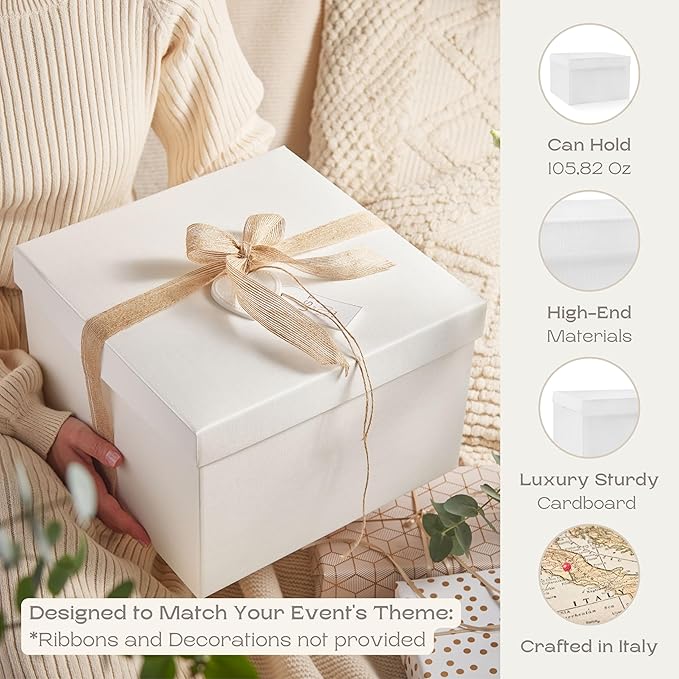 Set of 5 Gift Boxes for Presents (11.81 x 11.81 x 7.87 inch) - Ideal for Large Presents, Clothes for Gifts and Wedding - White Silk
