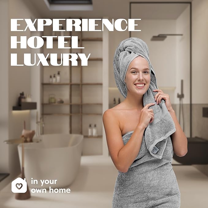 White Classic Luxury Bath Towels Set of 4 Large - 700 GSM Cotton Ultra Soft Bath Towels 27x54 | Highly Absorbent and Quick Dry | Hotel Towels for Bathroom Luxury, Plush Shower Towels, Light Grey