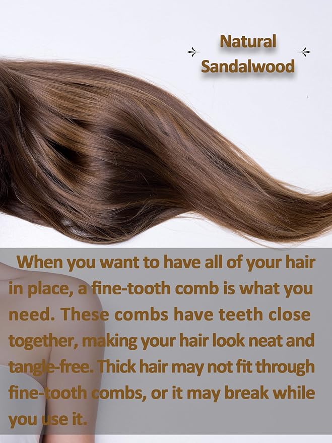 Sharp Fine Tooth Green Sandalwood Comb with Handle - Wooden Thin Hair Detangler Brush for Smoothing & Precision Hair Styling (Anti-Static & Durable)