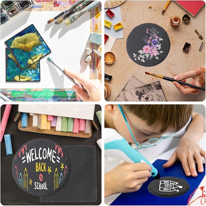 30 Pack 4 Inch Slate Coasters,Black Stone Coasters with Anti-Scratch Bottom, Ideal for Home Decor, Bar, Housewarming Gifts, and Laser Engraving KUKLIPJIM