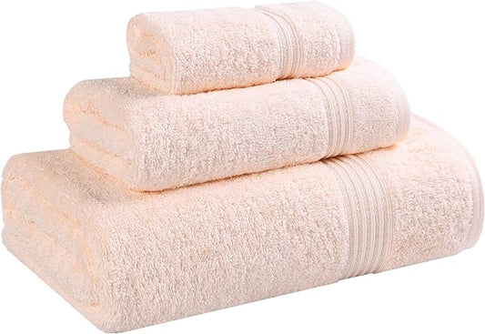 Superior Egyptian Cotton 3-Piece Towel Set, Basic Towels For Bathroom, Home Decor, Guest Bath, Shower, Apartment, Included 1 Face, 1 Hand, 1 Bath Towel, Washcloth, Quick Dry, Peach