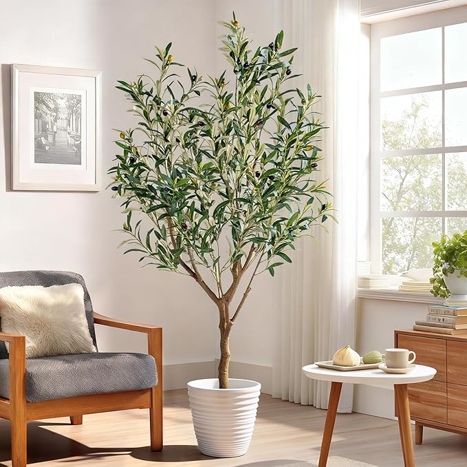 4ft Artificial Olive Tree Faux Olive Plant for Home Decor, Large Fake Olive Tree Modern Farmhouse Style, Floor Plant for Indoor Artificial Trees for Home Decor Indoor, Arbol de Olivo Artificial