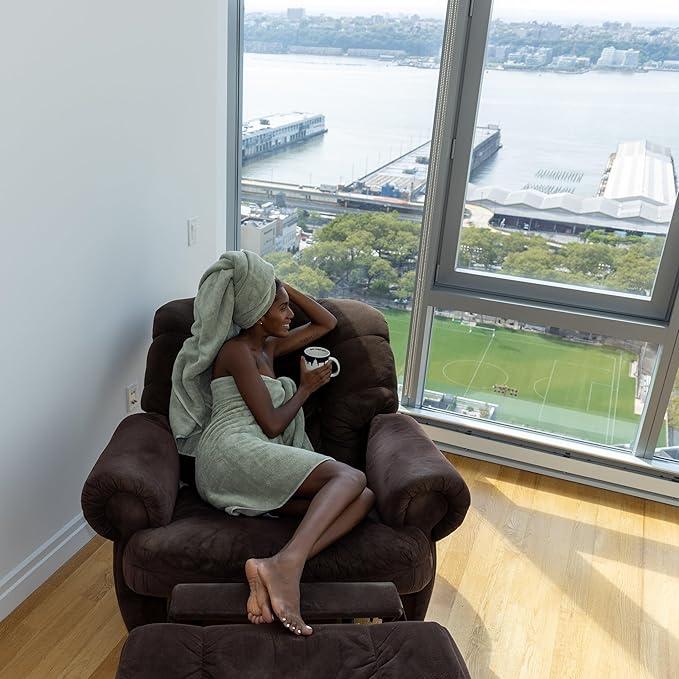 Mosobam Luxury Turkish Set of 2 Bath Towels 30X58 Seagrass Green 700 GSM Bamboo Viscose & Aegean Turkish Combed Cotton