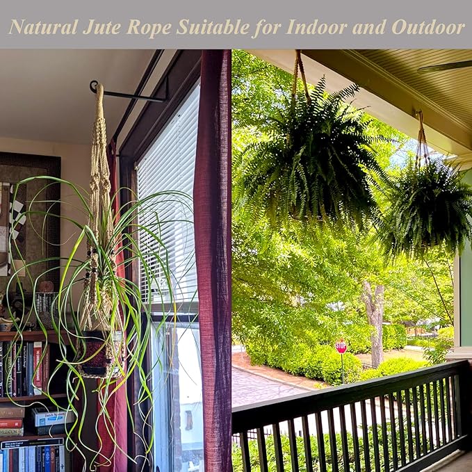 43 Inch Macrame Plant Hanger Large for up to 12 Inch Pot Extra Long Hanging Plant Holder No Tassels Jute Hanging Planter Basket for Indoor Outdoor Boho Decor, Brown 2 Pack