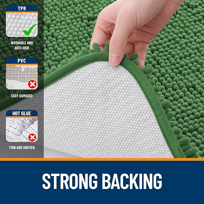 OLANLY Bathroom Rugs 30x20, Extra Soft Absorbent Chenille Bath Rugs, Rubber Backing Quick Dry, Machine Washable Bath Mats for Bathroom Floor, Tub and Shower, Home Decor Accessories, Olive Green