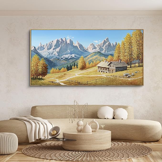 yiijeah Rustic Wall Art - Paintings for Living Room Framed Canvas Wall Decor Large Framhouse Country Fall Snowman Picture for Bedroom Office Home Decoration