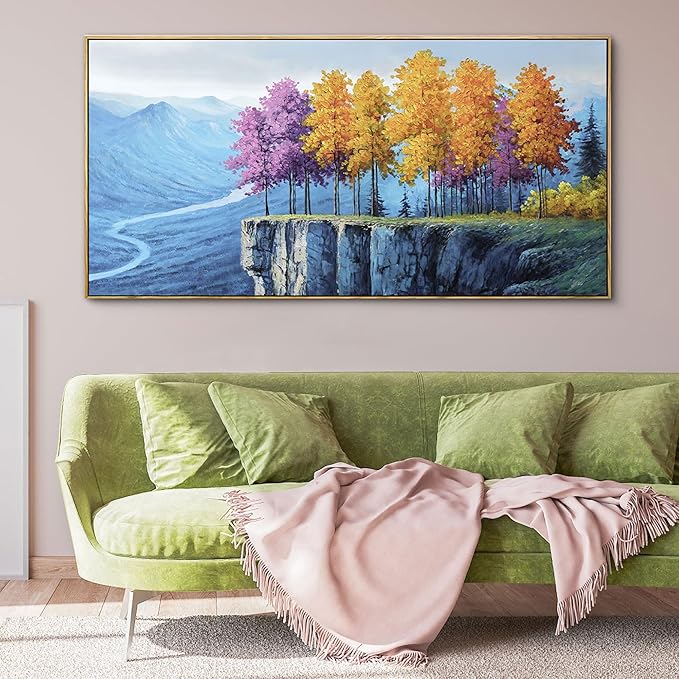 yiijeah Modern Wall Art - Landscape Wall Decor Living Room Bedroom Purple Tree Mountains and Rivers Printings Extra Large Canvas Picture Framed Artwork for Walls Relaxed Office Home Decoration