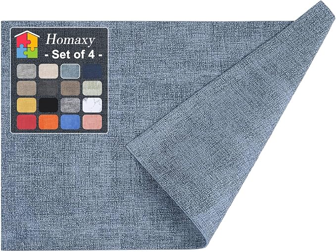 Homaxy Faux Leather Heat Resistant Placemats for Dining Table Set of 4, Waterproof Wipeable Washable PU Table Mats, Easy to Clean Anti-Slip Place Mats, 11.8" x 17", Blue