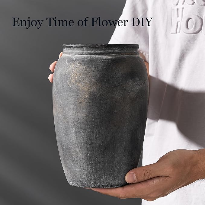 8.2 Inch Ceramic Terracotta Rustic Vase Home Decor Farmhouse Decorative Vase for Living Room Entryway Floor Holiday Wedding-Black Bronze