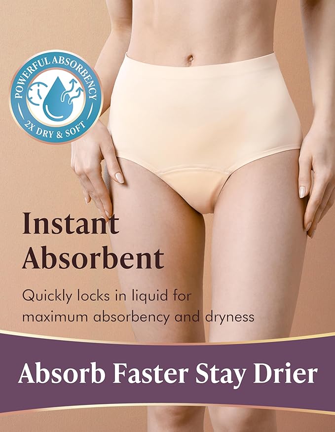 AIRCUTE Washable Urinary Incontinence Underwear for Women Absorbent Seamless High Waist Leak Protective Panty 3 Pack