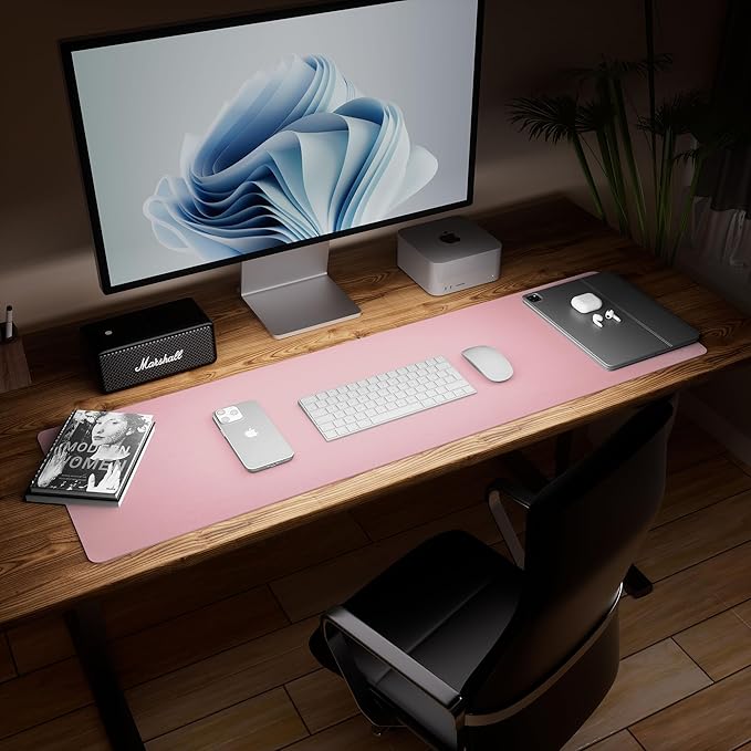 Aothia Leather Desk Pad Protector - Large Mouse Pad, Office Desk Mat, Non-Slip PU Leather Desk Blotter, Laptop Desk Pad, Waterproof Desk Writing Pad for Office and Home (Pink, 38" x 13.7")