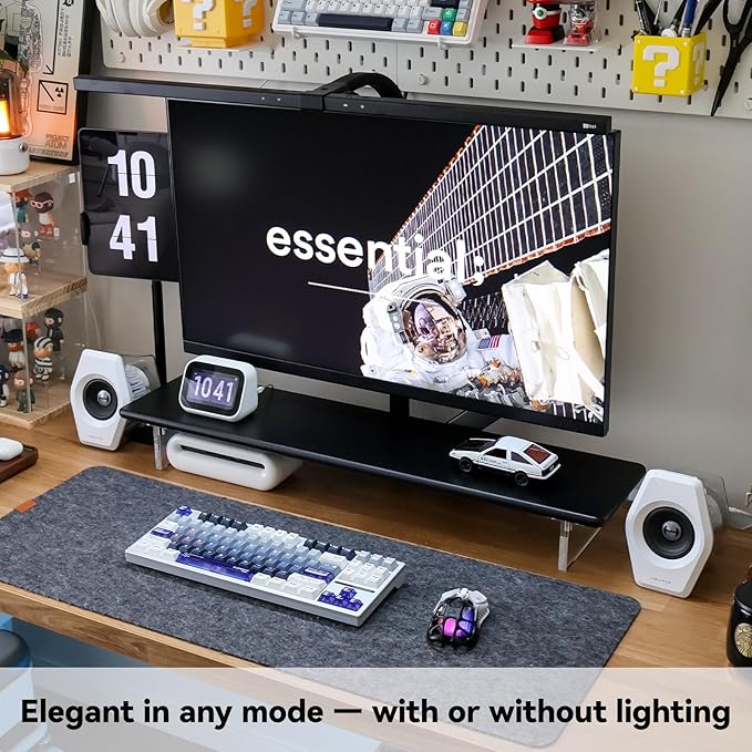 Bamboo Monitor Stand Riser with RGB Lights,31.5 Inches Desktop Shelf with Acrylic Legs Supports for Desk, PC Computer Monitor, Laptops, Printer, Speakers (Black)