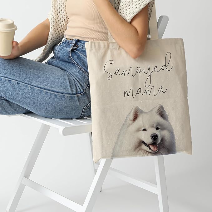 Dog Mama Tote Bag – Cute Dog Lover Canvas Bag, Reusable Shopping Shoulder Bag for Women, Pet Mom Gift,