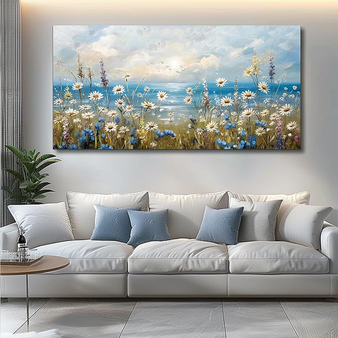 Large Wall Decor for Living Room Canvas Wall Art for Office Modern Wall Decorations for Bedroom White Flower Landscape Paintings Farmhouse Pictures Artwork Room Home Decor 48x24