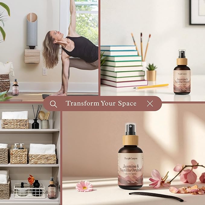 Purple Canyon Jasmine & Vanilla Orchid Room Spray — 4 oz Natural Linen & Room Freshener — Floral & Woody Fragrance Mist — Elegant & Refreshing — Premium Natural Fragrance Oils