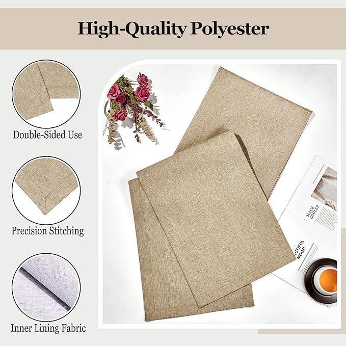 Mebakuk Linen Farmhouse Table Runner Large Burlap Style Soft and Waterproof Decorative Fabric Runner for Outdoor Wedding and Dinner (14 x 48 Inch, Mocha)