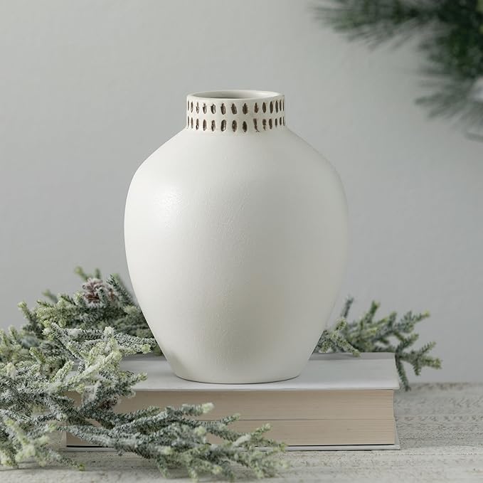 Sullivans Textured 8" Tall Round Vase, Modern Home Decor, White Flower Vase, Vases for Real or Fake Flowers, Living Room, Bedroom, and Office Decor, Decorative Ceramic Vases for Room Decor, (CM3124)