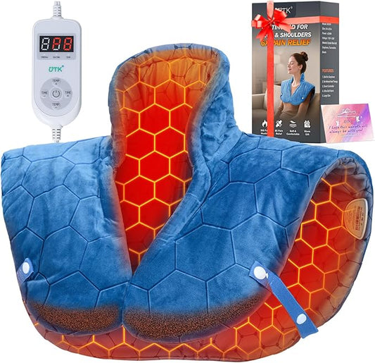 Nalax 30s Fast Heating Pad for Neck and Shoulders and Back, 6X Deeper Far Infrared Pain Relief, 8 Heat Settings Max 159℉, 4H Auto Off, Memory Function, Adjustable Strap, Christmas Gifts Women 24"x 20"
