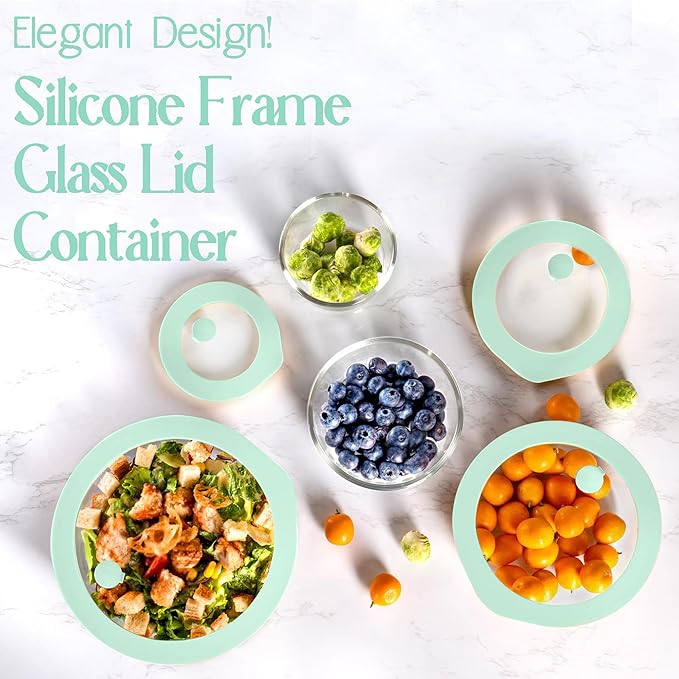 Urban Green Glass Food Container Set with Glass Lid, 4 Pack, Meal Prep Containers with Silicone Framed Airtight Lid, Leakproof, 100% Plastic Free,