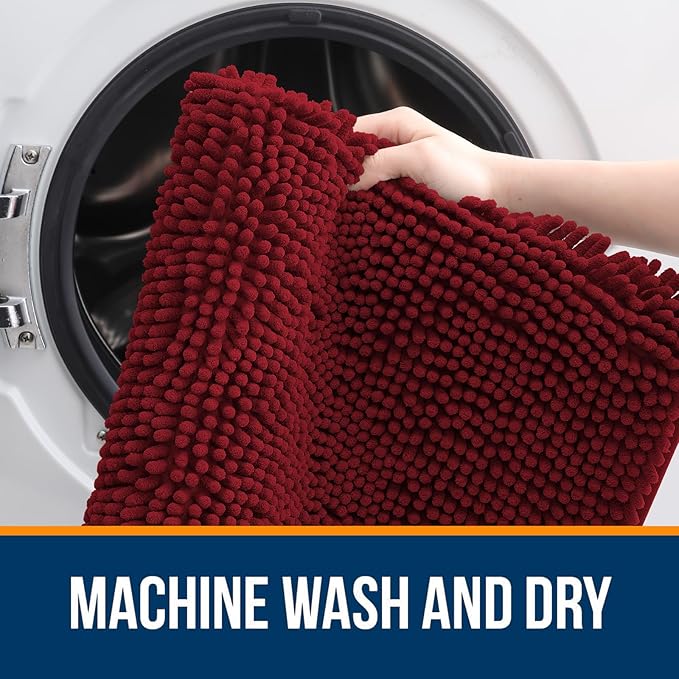 OLANLY Bathroom Rugs 59x24, Extra Soft Absorbent Chenille Bath Rugs, Rubber Backing Quick Dry, Machine Washable Bath Mats for Bathroom Floor, Tub and Shower, Home Decor Accessories, Red