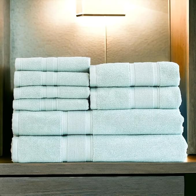 Luzia 8 Piece Bathroom Towel Set - 100% Turkish Cotton, Premium Quality - 2 Bath Towels 2 Hand Towels and 4 Washcloths (Sea Foam/Aqua/Mint/Glacier Green)