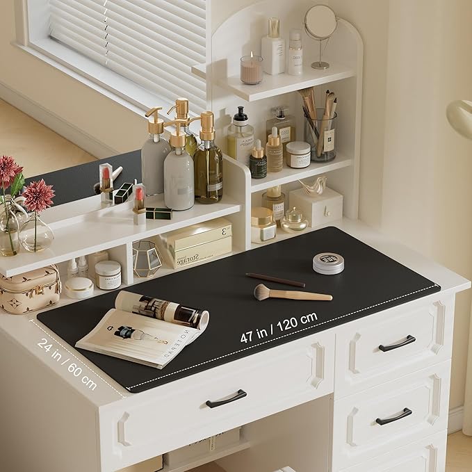 Aothia Leather Desk Pad Protector, Office Desk Mat, Large Mouse Pad, Laptop Desk Pad, Non-Slip PU Leather Desk Blotter, Waterproof Desk Writing Pad for Office and Home (Black, 47" x 24")