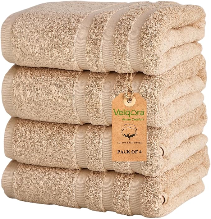 Cotton Bath Towel – Large 30x60 Inches, Soft, Thick & Absorbent Towel for Bathroom, Spa, or Home Use (Beige, 4 Pack – 30"x60")