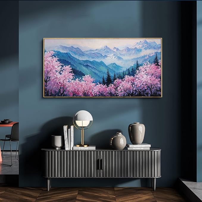 yiijeah Large Canvas Wall Art Work for Wall Decor Living Room Mountain Pink Tree Landscape Picture Framed Paintings Artwork for Bedroom Office Home Decoration