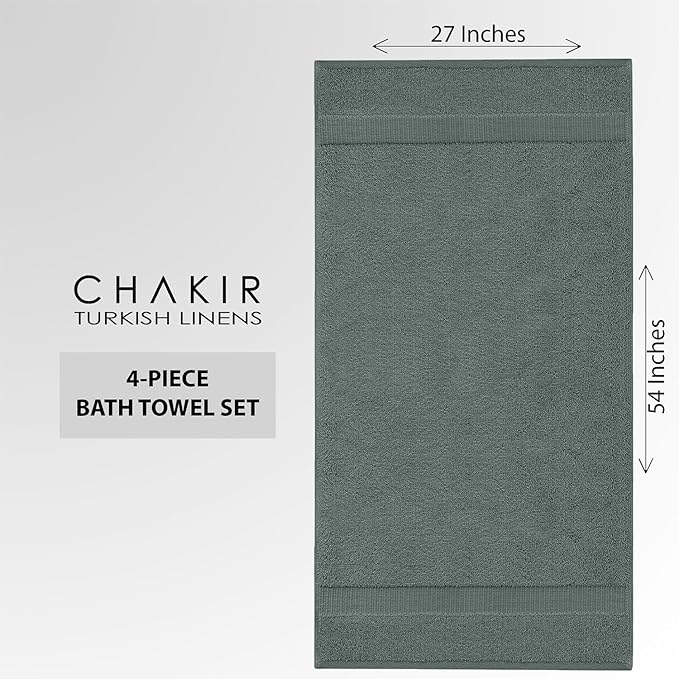 Chakir Turkish Linens 100% Cotton Premium Turkish Towels for Bathroom | 27'' x 54'' (4-Piece Bath Towels - Dark Gray)