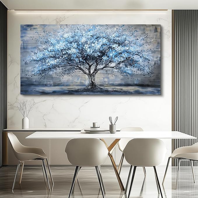 Canvas Wall Art for Living Room Wall Decor for Bedroom Office Modern Hotel Wall Decorations Blue Tree Landscape Paintings Abstract Pictures Artwork Room Aesthetic Home Decor 20x40 in
