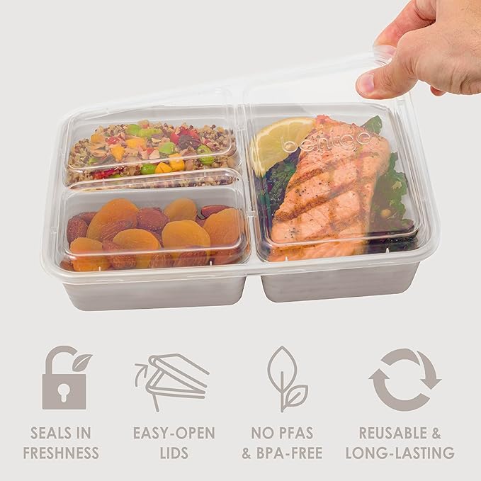 Bentgo Prep - 20-Piece 3-Compartment Reusable Meal Prep Containers with Lids, PFAS & BPA Free Materials, Durable, Microwave, Freezer, & Dishwasher Safe To Go Food Storage (Stone Gray)