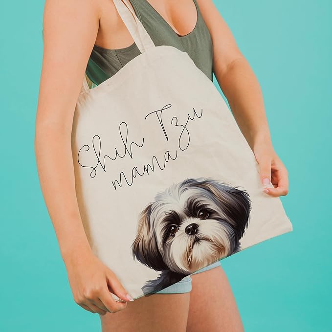 Dog Mama Tote Bag – Cute Dog Lover Canvas Bag, Reusable Shopping Shoulder Bag for Women, Pet Mom Gift,